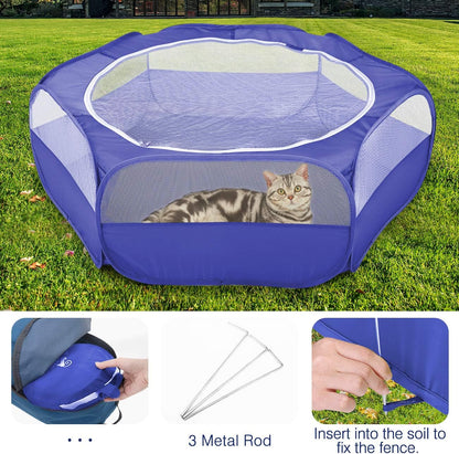 Small Animals Playpen, Waterproof Small Pet Cage Tent with Zippered Cover, Portable Outdoor Yard Fence with 3 Metal Rod for Chick/Kitten/Puppy/Guinea Pig/Rabbits/Hamster/Chinchillas,Light Gray