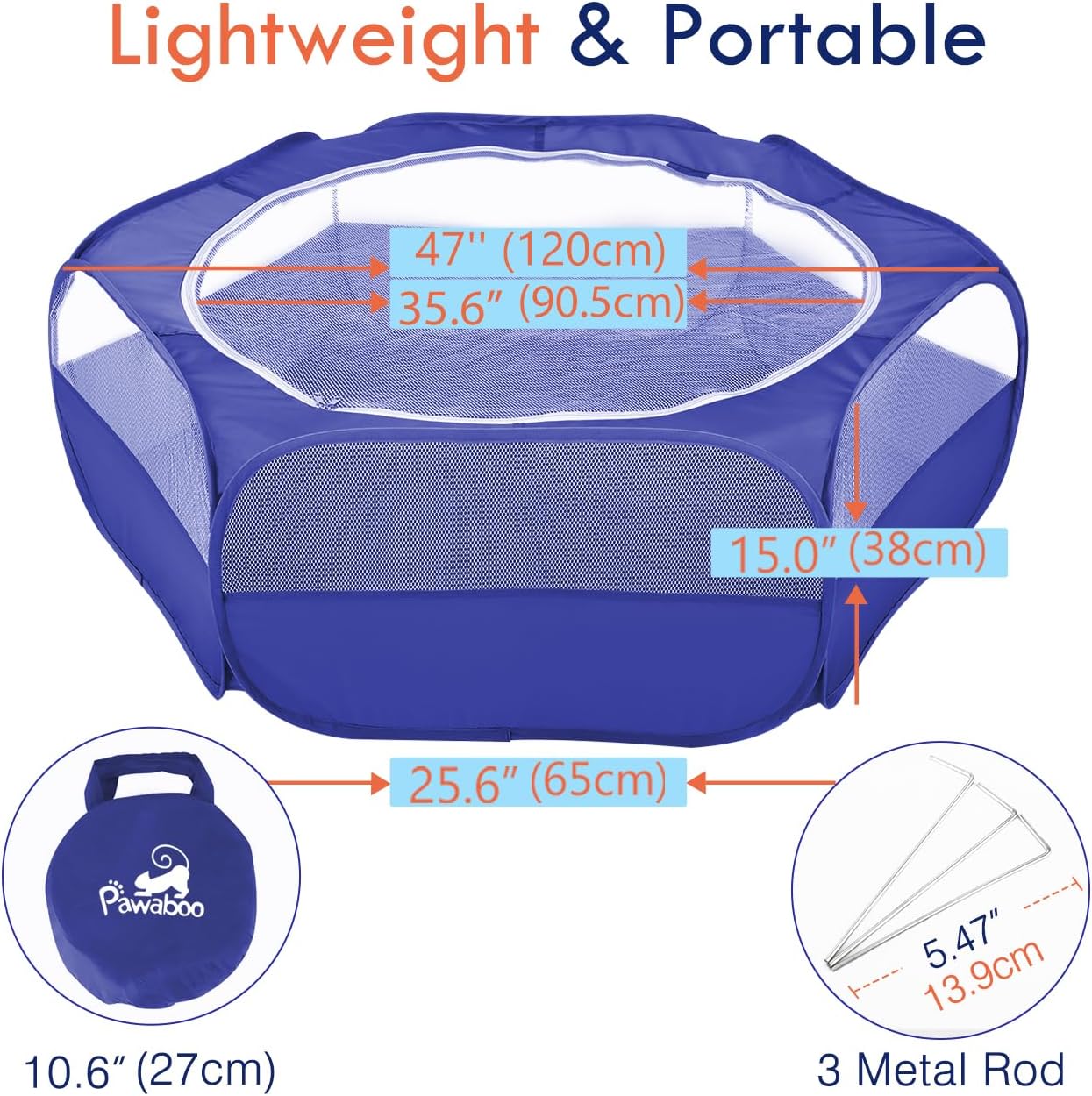 Small Animals Playpen, Waterproof Small Pet Cage Tent with Zippered Cover, Portable Outdoor Yard Fence with 3 Metal Rod for Chick/Kitten/Puppy/Guinea Pig/Rabbits/Hamster/Chinchillas,Light Gray
