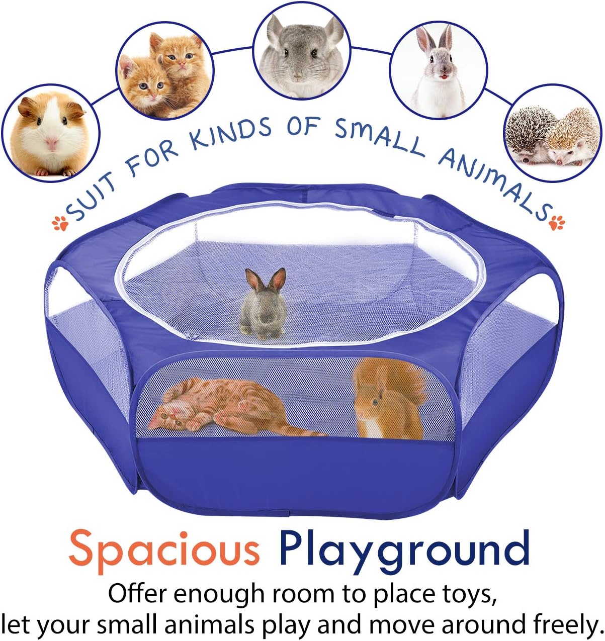 Small Animals Playpen, Waterproof Small Pet Cage Tent with Zippered Cover, Portable Outdoor Yard Fence with 3 Metal Rod for Chick/Kitten/Puppy/Guinea Pig/Rabbits/Hamster/Chinchillas,Light Gray
