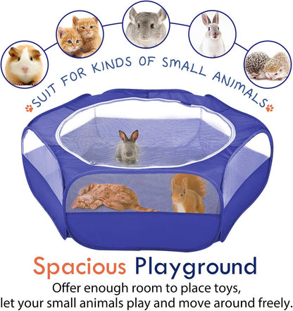 Small Animals Playpen, Waterproof Small Pet Cage Tent with Zippered Cover, Portable Outdoor Yard Fence with 3 Metal Rod for Chick/Kitten/Puppy/Guinea Pig/Rabbits/Hamster/Chinchillas,Light Gray
