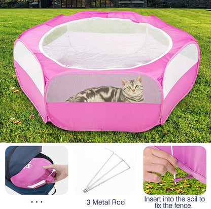 Small Animals Playpen, Waterproof Small Pet Cage Tent with Zippered Cover, Portable Outdoor Yard Fence with 3 Metal Rod for Chick/Kitten/Puppy/Guinea Pig/Rabbits/Hamster/Chinchillas,Light Gray
