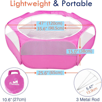 Small Animals Playpen, Waterproof Small Pet Cage Tent with Zippered Cover, Portable Outdoor Yard Fence with 3 Metal Rod for Chick/Kitten/Puppy/Guinea Pig/Rabbits/Hamster/Chinchillas,Light Gray