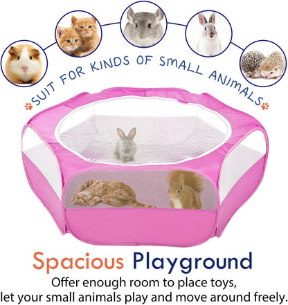 Small Animals Playpen, Waterproof Small Pet Cage Tent with Zippered Cover, Portable Outdoor Yard Fence with 3 Metal Rod for Chick/Kitten/Puppy/Guinea Pig/Rabbits/Hamster/Chinchillas,Light Gray
