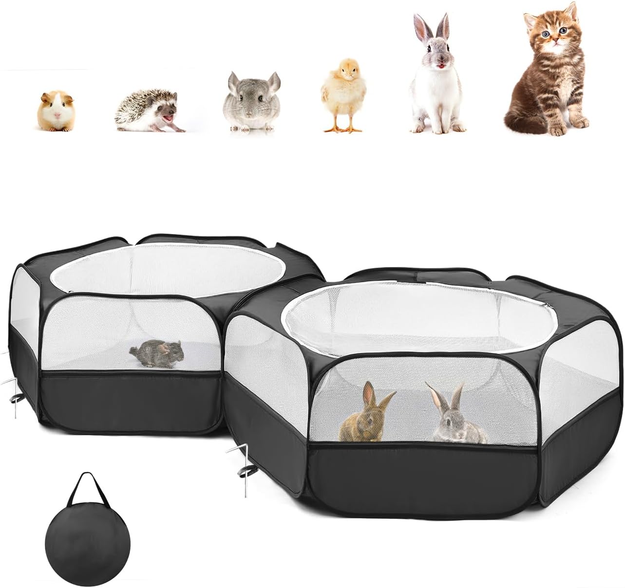 Small Animals Playpen, Waterproof Small Pet Cage Tent with Zippered Cover, Portable Outdoor Yard Fence with 3 Metal Rod for Chick/Kitten/Puppy/Guinea Pig/Rabbits/Hamster/Chinchillas,Light Gray