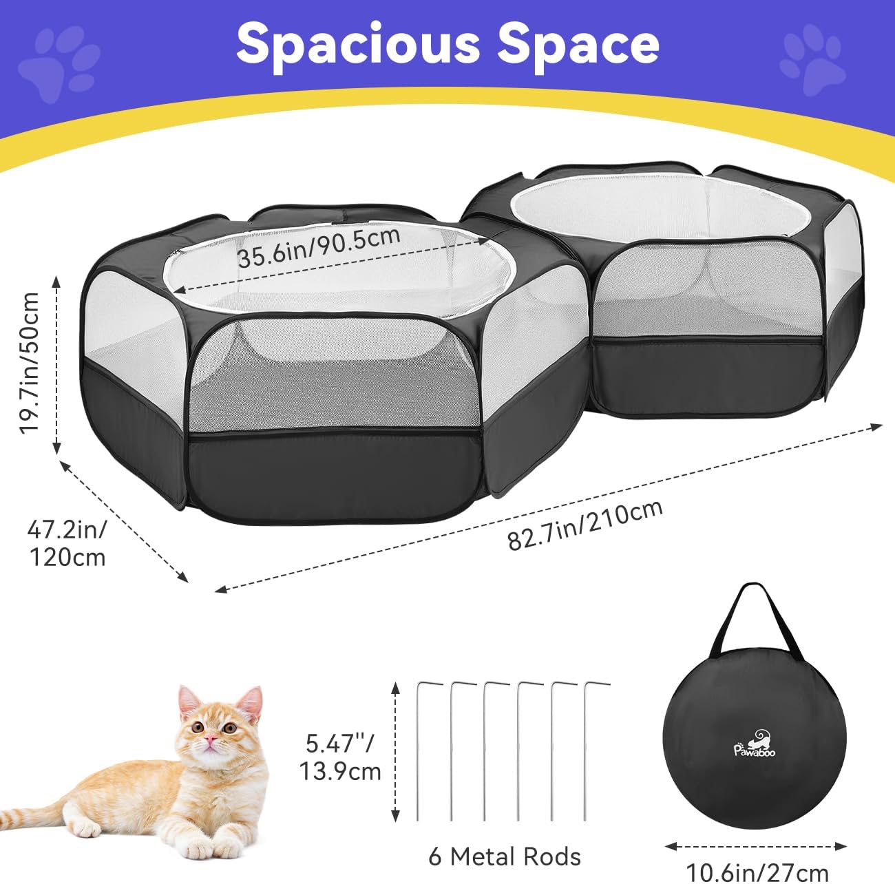 Small Animals Playpen, Waterproof Small Pet Cage Tent with Zippered Cover, Portable Outdoor Yard Fence with 3 Metal Rod for Chick/Kitten/Puppy/Guinea Pig/Rabbits/Hamster/Chinchillas,Light Gray