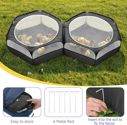 Small Animals Playpen, Waterproof Small Pet Cage Tent with Zippered Cover, Portable Outdoor Yard Fence with 3 Metal Rod for Chick/Kitten/Puppy/Guinea Pig/Rabbits/Hamster/Chinchillas,Light Gray