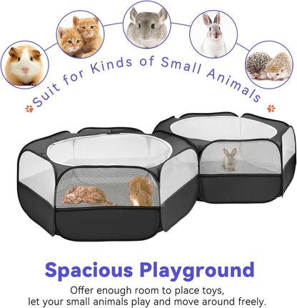 Small Animals Playpen, Waterproof Small Pet Cage Tent with Zippered Cover, Portable Outdoor Yard Fence with 3 Metal Rod for Chick/Kitten/Puppy/Guinea Pig/Rabbits/Hamster/Chinchillas,Light Gray