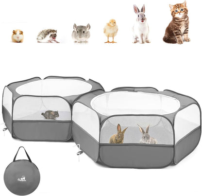 Small Animals Playpen, Waterproof Small Pet Cage Tent with Zippered Cover, Portable Outdoor Yard Fence with 3 Metal Rod for Chick/Kitten/Puppy/Guinea Pig/Rabbits/Hamster/Chinchillas,Light Gray