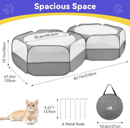 Small Animals Playpen, Waterproof Small Pet Cage Tent with Zippered Cover, Portable Outdoor Yard Fence with 3 Metal Rod for Chick/Kitten/Puppy/Guinea Pig/Rabbits/Hamster/Chinchillas,Light Gray