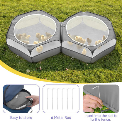 Small Animals Playpen, Waterproof Small Pet Cage Tent with Zippered Cover, Portable Outdoor Yard Fence with 3 Metal Rod for Chick/Kitten/Puppy/Guinea Pig/Rabbits/Hamster/Chinchillas,Light Gray