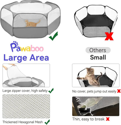Small Animals Playpen, Waterproof Small Pet Cage Tent with Zippered Cover, Portable Outdoor Yard Fence with 3 Metal Rod for Chick/Kitten/Puppy/Guinea Pig/Rabbits/Hamster/Chinchillas,Light Gray
