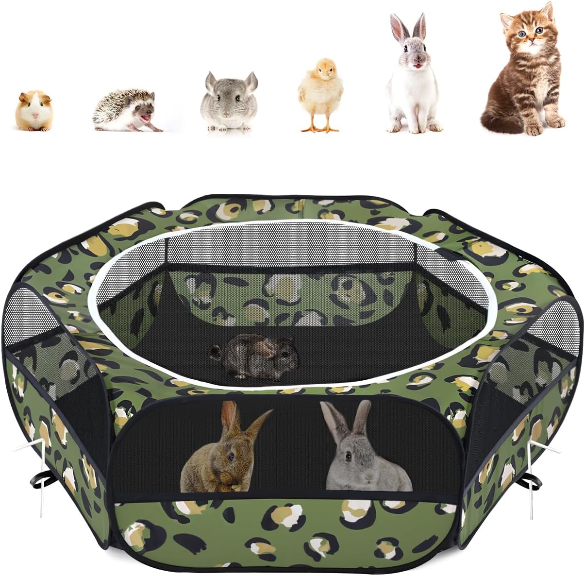 Small Animals Playpen, Waterproof Small Pet Cage Tent with Zippered Cover, Portable Outdoor Yard Fence with 3 Metal Rod for Chick/Kitten/Puppy/Guinea Pig/Rabbits/Hamster/Chinchillas,Light Gray