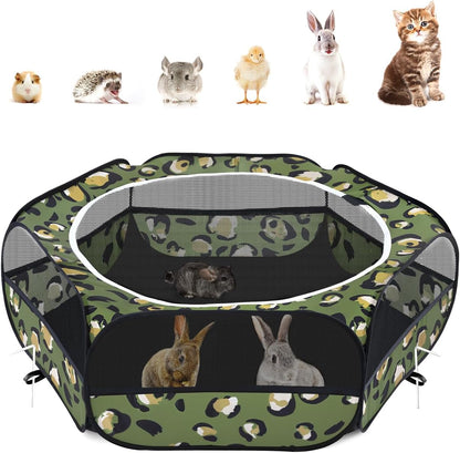 Small Animals Playpen, Waterproof Small Pet Cage Tent with Zippered Cover, Portable Outdoor Yard Fence with 3 Metal Rod for Chick/Kitten/Puppy/Guinea Pig/Rabbits/Hamster/Chinchillas,Light Gray