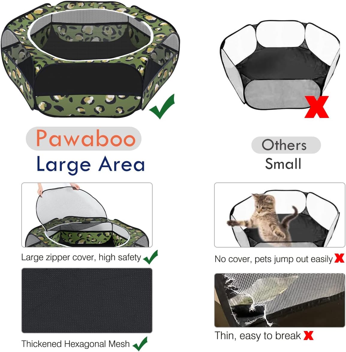 Small Animals Playpen, Waterproof Small Pet Cage Tent with Zippered Cover, Portable Outdoor Yard Fence with 3 Metal Rod for Chick/Kitten/Puppy/Guinea Pig/Rabbits/Hamster/Chinchillas,Light Gray