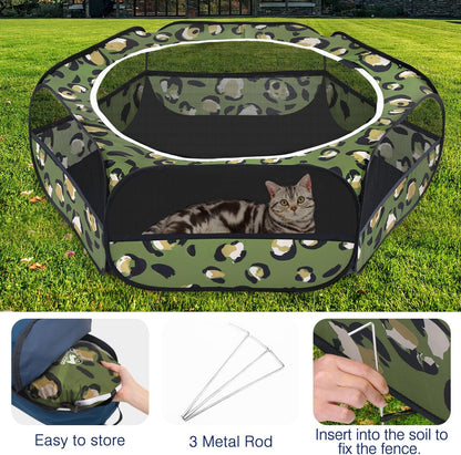 Small Animals Playpen, Waterproof Small Pet Cage Tent with Zippered Cover, Portable Outdoor Yard Fence with 3 Metal Rod for Chick/Kitten/Puppy/Guinea Pig/Rabbits/Hamster/Chinchillas,Light Gray