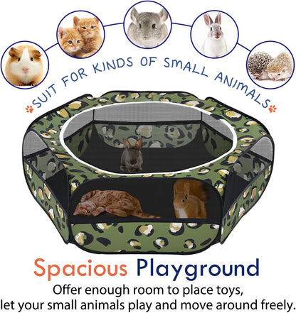Small Animals Playpen, Waterproof Small Pet Cage Tent with Zippered Cover, Portable Outdoor Yard Fence with 3 Metal Rod for Chick/Kitten/Puppy/Guinea Pig/Rabbits/Hamster/Chinchillas,Light Gray