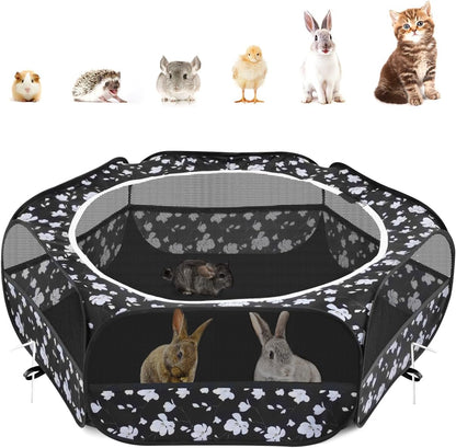 Small Animals Playpen, Waterproof Small Pet Cage Tent with Zippered Cover, Portable Outdoor Yard Fence with 3 Metal Rod for Chick/Kitten/Puppy/Guinea Pig/Rabbits/Hamster/Chinchillas,Light Gray