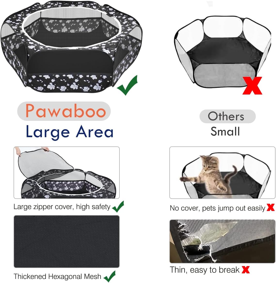 Small Animals Playpen, Waterproof Small Pet Cage Tent with Zippered Cover, Portable Outdoor Yard Fence with 3 Metal Rod for Chick/Kitten/Puppy/Guinea Pig/Rabbits/Hamster/Chinchillas,Light Gray