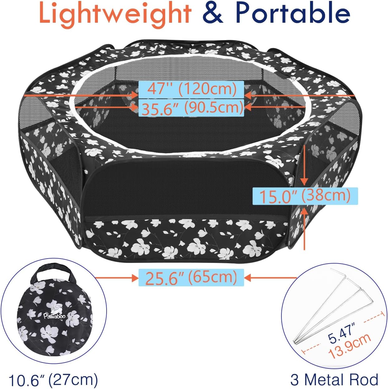 Small Animals Playpen, Waterproof Small Pet Cage Tent with Zippered Cover, Portable Outdoor Yard Fence with 3 Metal Rod for Chick/Kitten/Puppy/Guinea Pig/Rabbits/Hamster/Chinchillas,Light Gray