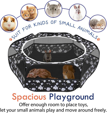 Small Animals Playpen, Waterproof Small Pet Cage Tent with Zippered Cover, Portable Outdoor Yard Fence with 3 Metal Rod for Chick/Kitten/Puppy/Guinea Pig/Rabbits/Hamster/Chinchillas,Light Gray