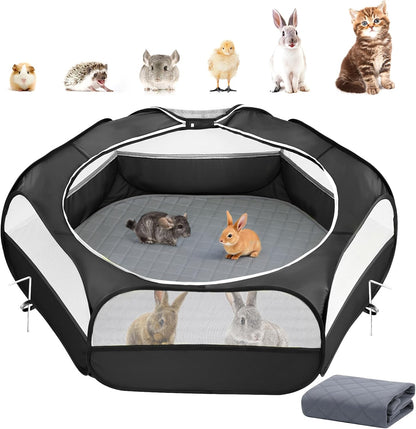 Small Animals Playpen, Waterproof Small Pet Cage Tent with Zippered Cover, Portable Outdoor Yard Fence with 3 Metal Rod for Chick/Kitten/Puppy/Guinea Pig/Rabbits/Hamster/Chinchillas,Light Gray