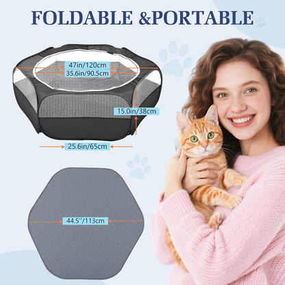 Small Animals Playpen, Waterproof Small Pet Cage Tent with Zippered Cover, Portable Outdoor Yard Fence with 3 Metal Rod for Chick/Kitten/Puppy/Guinea Pig/Rabbits/Hamster/Chinchillas,Light Gray