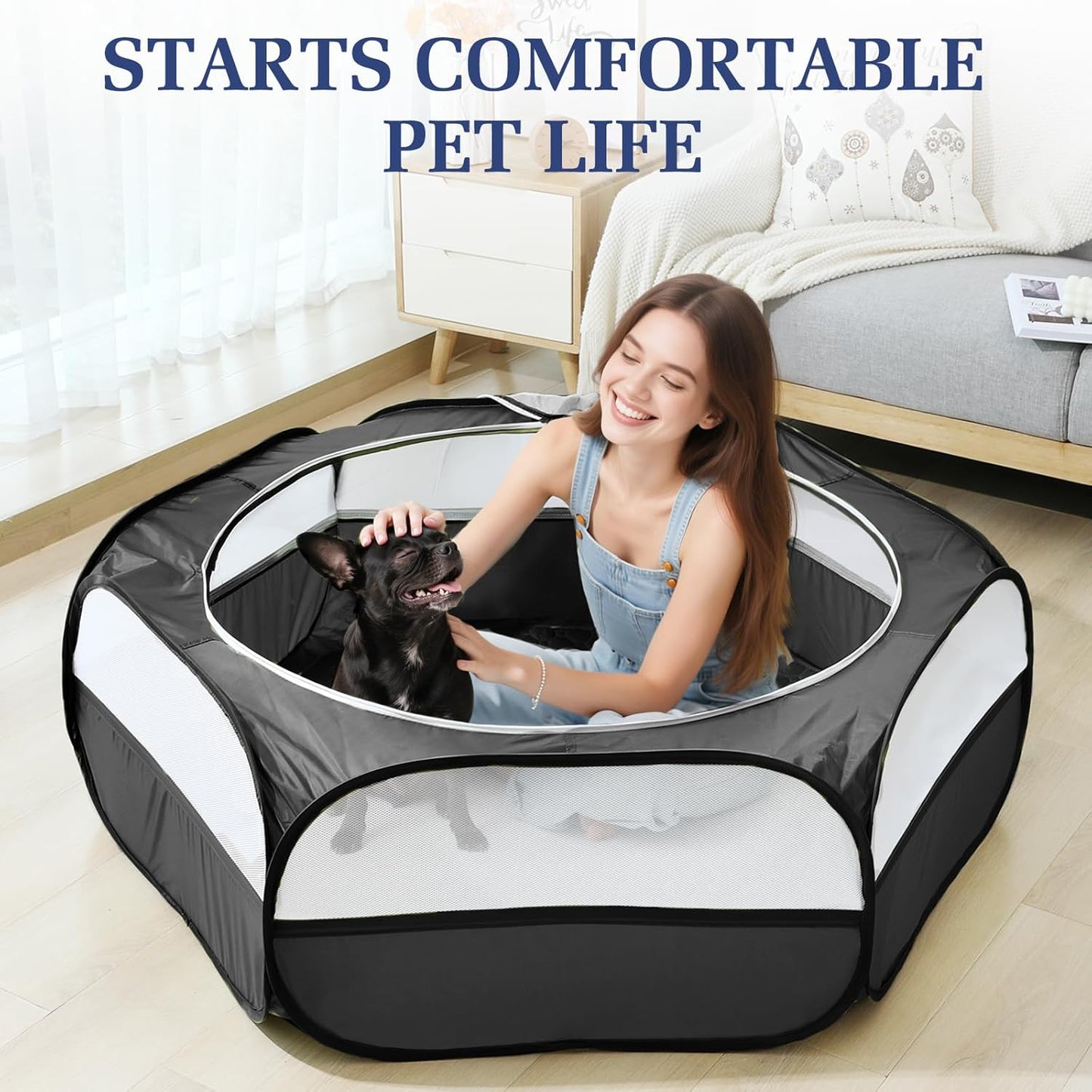 Small Animals Playpen, Waterproof Small Pet Cage Tent with Zippered Cover, Portable Outdoor Yard Fence with 3 Metal Rod for Chick/Kitten/Puppy/Guinea Pig/Rabbits/Hamster/Chinchillas,Light Gray