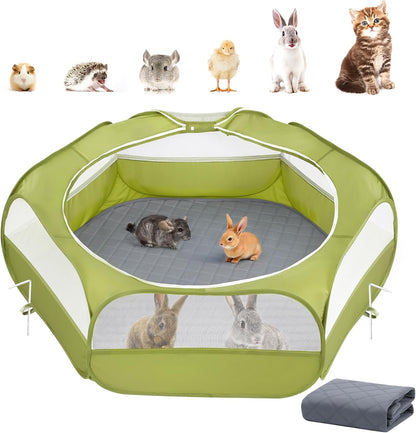 Small Animals Playpen, Waterproof Small Pet Cage Tent with Zippered Cover, Portable Outdoor Yard Fence with 3 Metal Rod for Chick/Kitten/Puppy/Guinea Pig/Rabbits/Hamster/Chinchillas,Light Gray