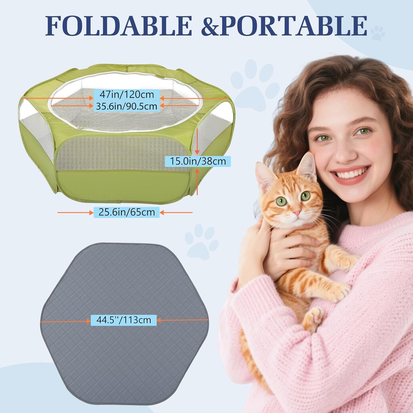 Small Animals Playpen, Waterproof Small Pet Cage Tent with Zippered Cover, Portable Outdoor Yard Fence with 3 Metal Rod for Chick/Kitten/Puppy/Guinea Pig/Rabbits/Hamster/Chinchillas,Light Gray