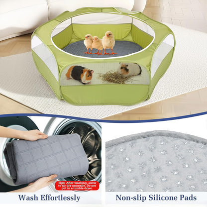 Small Animals Playpen, Waterproof Small Pet Cage Tent with Zippered Cover, Portable Outdoor Yard Fence with 3 Metal Rod for Chick/Kitten/Puppy/Guinea Pig/Rabbits/Hamster/Chinchillas,Light Gray