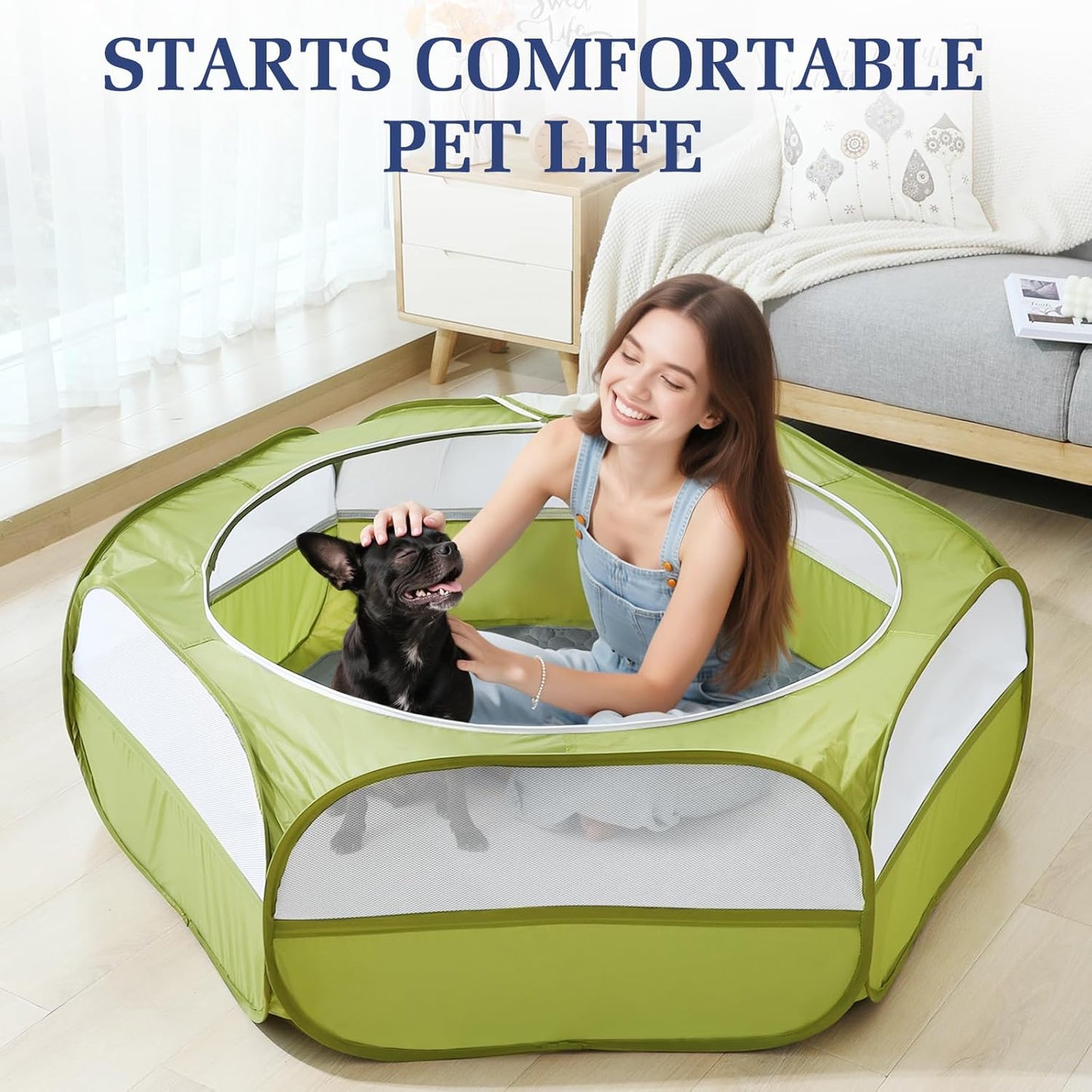 Small Animals Playpen, Waterproof Small Pet Cage Tent with Zippered Cover, Portable Outdoor Yard Fence with 3 Metal Rod for Chick/Kitten/Puppy/Guinea Pig/Rabbits/Hamster/Chinchillas,Light Gray