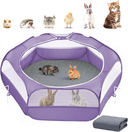 Small Animals Playpen, Waterproof Small Pet Cage Tent with Zippered Cover, Portable Outdoor Yard Fence with 3 Metal Rod for Chick/Kitten/Puppy/Guinea Pig/Rabbits/Hamster/Chinchillas,Light Gray