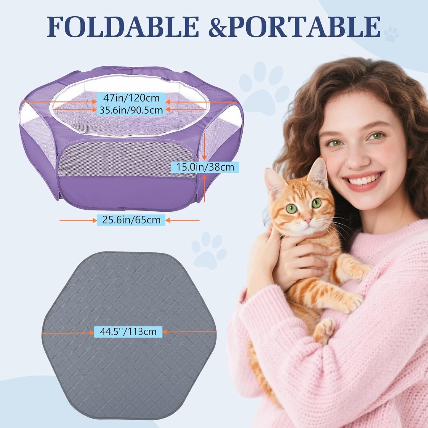 Small Animals Playpen, Waterproof Small Pet Cage Tent with Zippered Cover, Portable Outdoor Yard Fence with 3 Metal Rod for Chick/Kitten/Puppy/Guinea Pig/Rabbits/Hamster/Chinchillas,Light Gray
