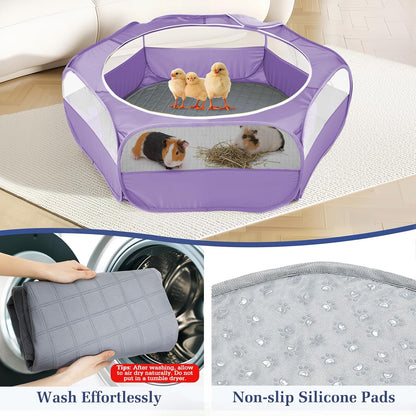 Small Animals Playpen, Waterproof Small Pet Cage Tent with Zippered Cover, Portable Outdoor Yard Fence with 3 Metal Rod for Chick/Kitten/Puppy/Guinea Pig/Rabbits/Hamster/Chinchillas,Light Gray