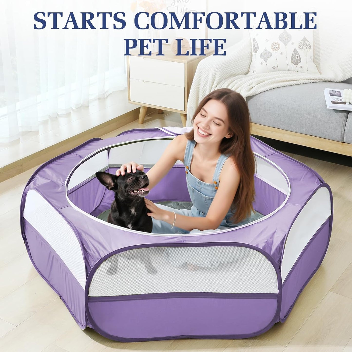Small Animals Playpen, Waterproof Small Pet Cage Tent with Zippered Cover, Portable Outdoor Yard Fence with 3 Metal Rod for Chick/Kitten/Puppy/Guinea Pig/Rabbits/Hamster/Chinchillas,Light Gray