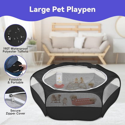 Small Animals Playpen, Waterproof Small Pet Cage Tent with Zippered Cover, Portable Outdoor Yard Fence with 3 Metal Rod for Chick/Kitten/Puppy/Guinea Pig/Rabbits/Hamster/Chinchillas,Light Gray
