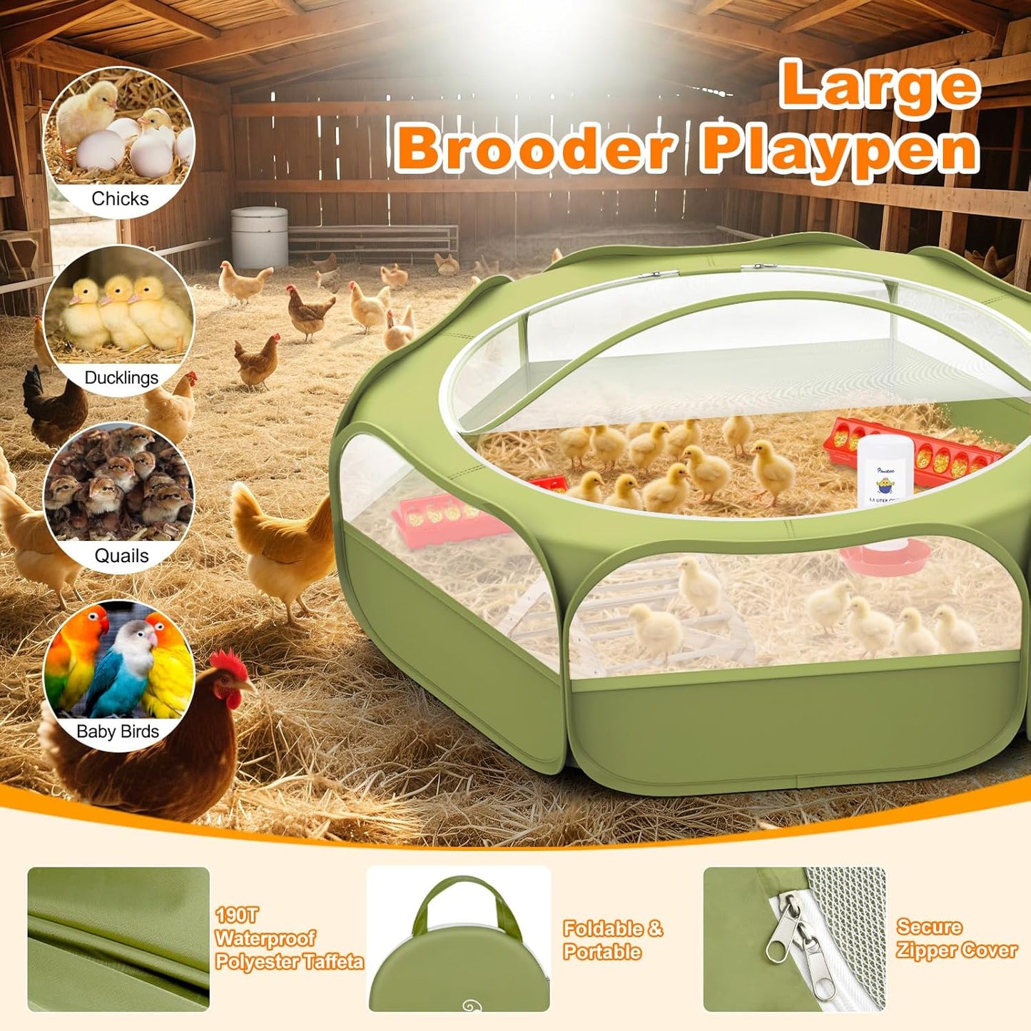Small Animals Playpen, Waterproof Small Pet Cage Tent with Zippered Cover, Portable Outdoor Yard Fence with 3 Metal Rod for Chick/Kitten/Puppy/Guinea Pig/Rabbits/Hamster/Chinchillas,Light Gray