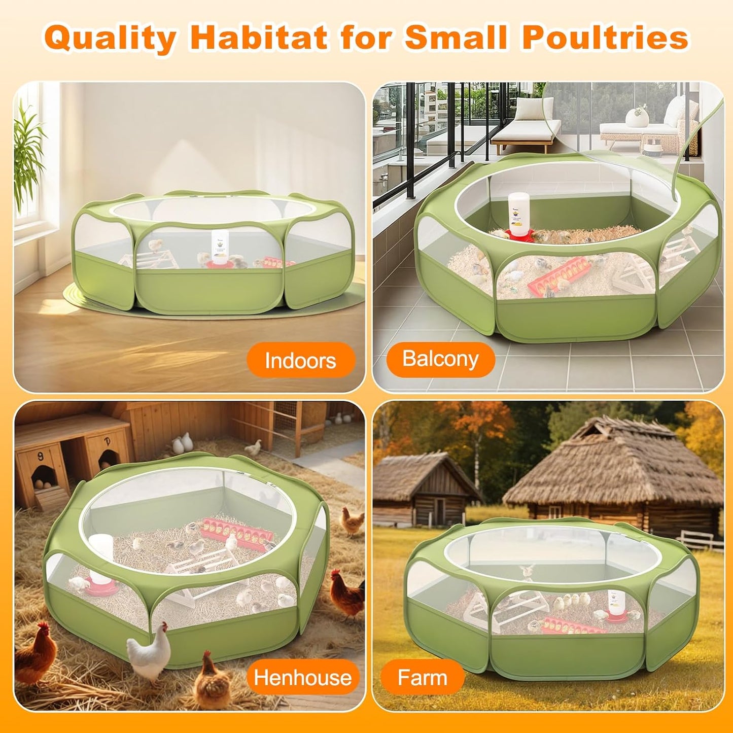 Small Animals Playpen, Waterproof Small Pet Cage Tent with Zippered Cover, Portable Outdoor Yard Fence with 3 Metal Rod for Chick/Kitten/Puppy/Guinea Pig/Rabbits/Hamster/Chinchillas,Light Gray