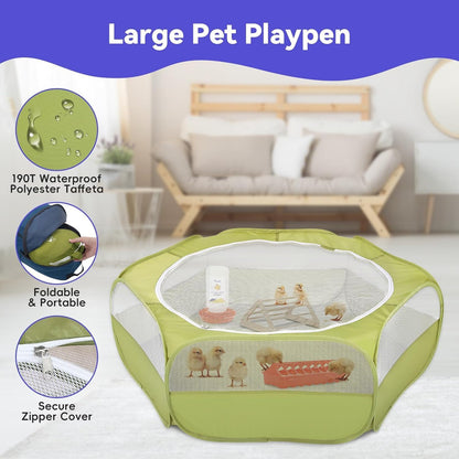 Small Animals Playpen, Waterproof Small Pet Cage Tent with Zippered Cover, Portable Outdoor Yard Fence with 3 Metal Rod for Chick/Kitten/Puppy/Guinea Pig/Rabbits/Hamster/Chinchillas,Light Gray