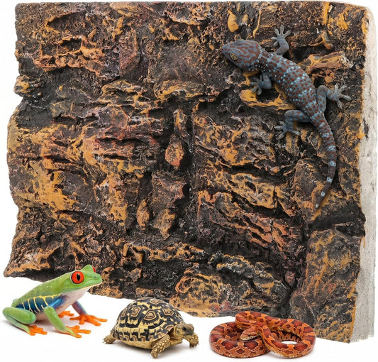3D Reptile Terrarium Background 17.7x11.8in - PU Foam Rock Wall Backdrop for Bearded Dragon Lizard Gecko Turtle Fish Tank Aquarium Decor