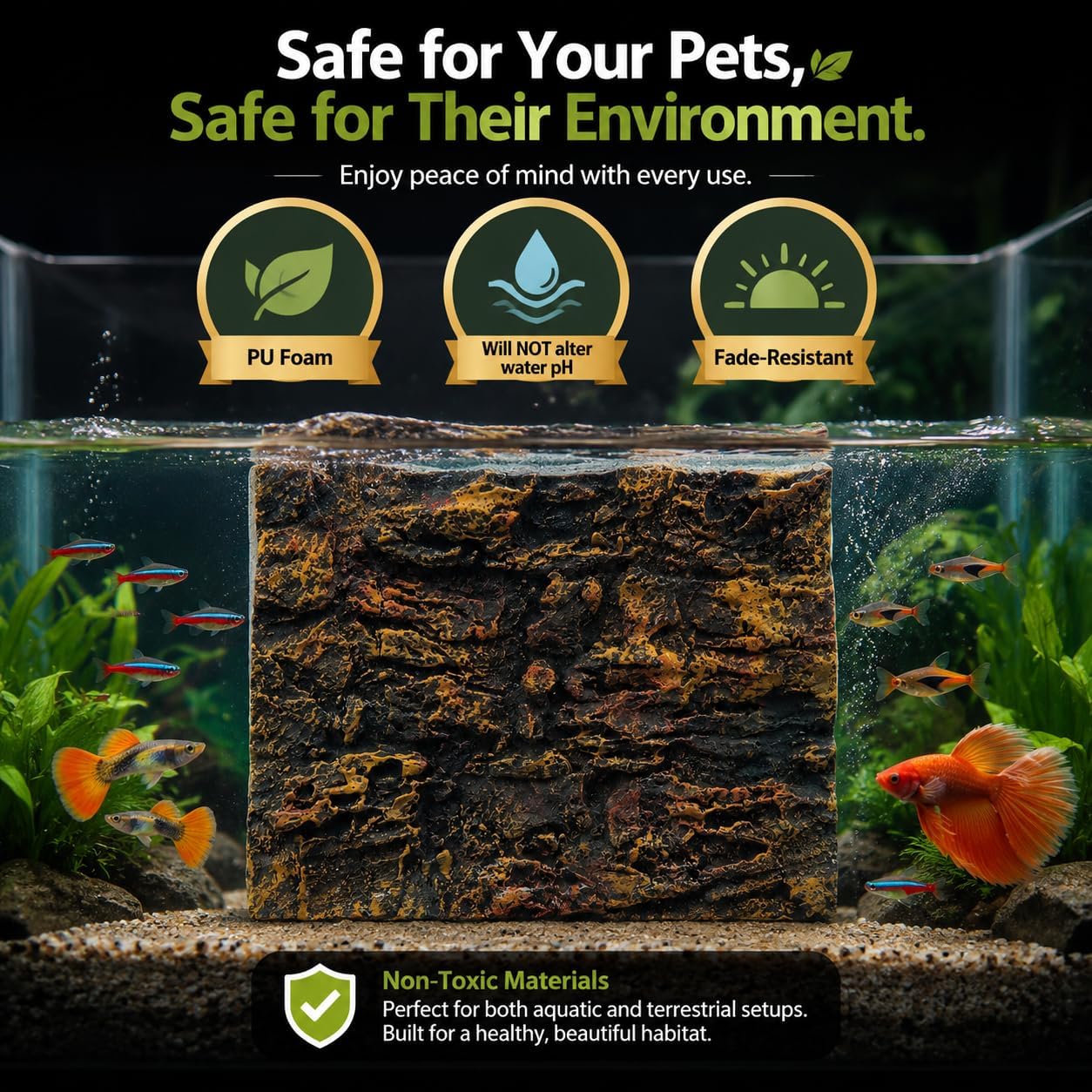 3D Reptile Terrarium Background 17.7x11.8in - PU Foam Rock Wall Backdrop for Bearded Dragon Lizard Gecko Turtle Fish Tank Aquarium Decor