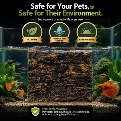 3D Reptile Terrarium Background 17.7x11.8in - PU Foam Rock Wall Backdrop for Bearded Dragon Lizard Gecko Turtle Fish Tank Aquarium Decor
