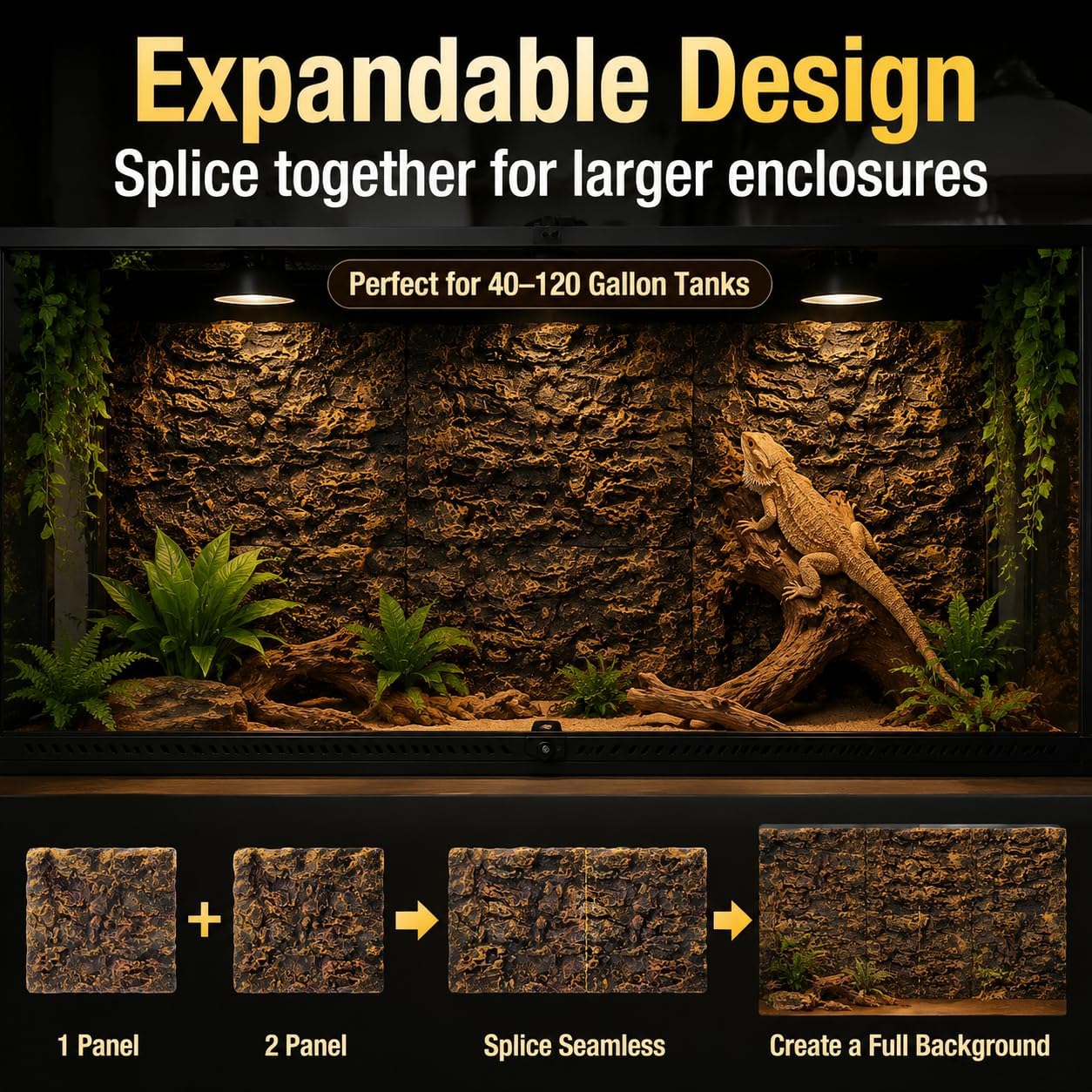 3D Reptile Terrarium Background 17.7x11.8in - PU Foam Rock Wall Backdrop for Bearded Dragon Lizard Gecko Turtle Fish Tank Aquarium Decor