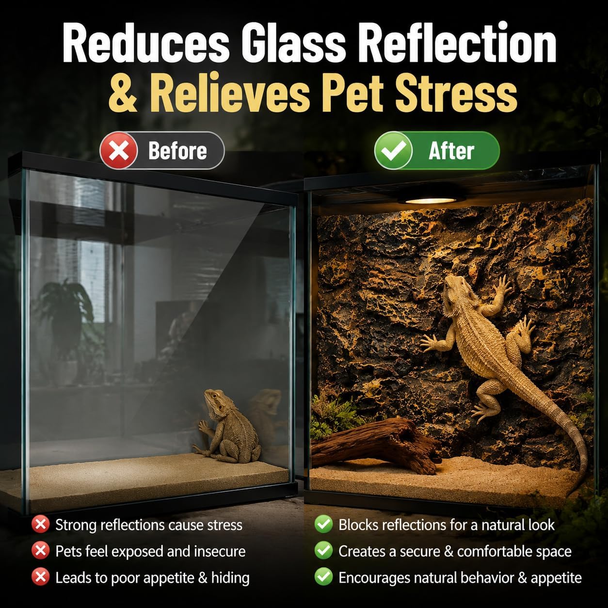 3D Reptile Terrarium Background 17.7x11.8in - PU Foam Rock Wall Backdrop for Bearded Dragon Lizard Gecko Turtle Fish Tank Aquarium Decor