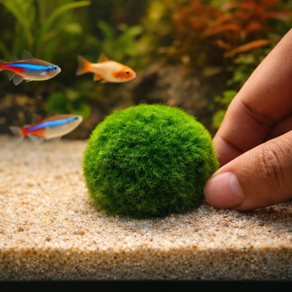 Moss Balls Decorative - Green Moss Balls Decorative, Natural Aquarium Plants Natural Handmade Ball Vase Fillers for Fish Tank Decor & Ecological Bottles (5cm)