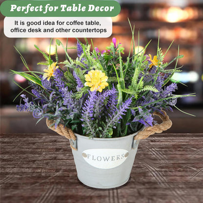 Artificial Lavender Plant 10" Purple Flowers with Orange Daisy in Galvanized Pot - Farmhouse Decor for Home Living Room Bedroom Bathroom Coffee Table