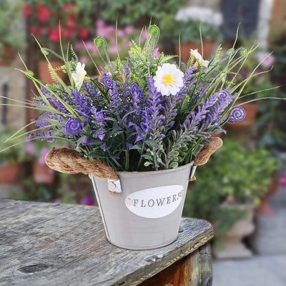 Artificial Lavender Plant 10" Purple Flowers with Orange Daisy in Galvanized Pot - Farmhouse Decor for Home Living Room Bedroom Bathroom Coffee Table