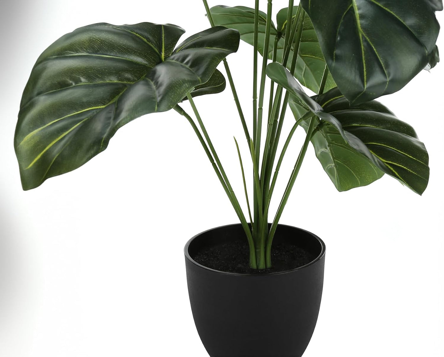 I 9578 Artificial Plant, 24" Tall, Alocasia, Indoor, Faux, Fake, Table, Greenery, Potted, Real Touch, Decorative, Green Leaves, Black Pot