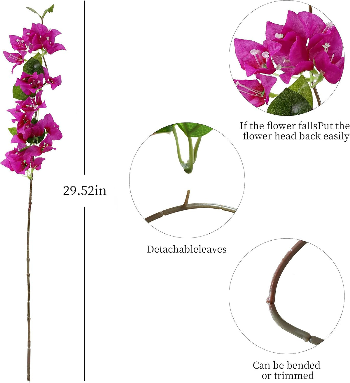 10PCS Bougainvillea Artificial Flowers 30" Silk Fake Bougainvillea Branches Faux Flowers Vines for Home，Garden，Wedding，Party，Indoor and Outdoor，Floral Arrangement and DIY Decor（Purple）