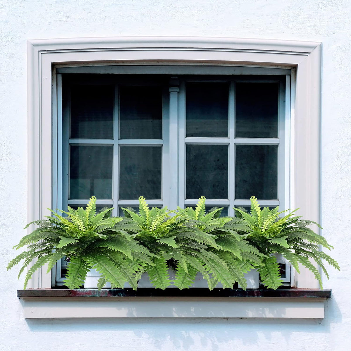 Artificial Ferns for Outdoors, Set of 2 Bouquets 33" Diam Large Fake Ferns Faux Boston Fern Bush Plant for Indoors Home Garden Porch Windowsill Entrance Farmhouse Decor